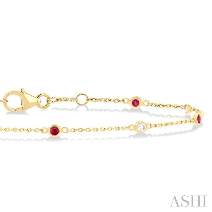 ASHI Alternate Gemstone & Diamond Station Chain Bracelet 76470PPFGRBYG