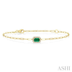 ASHI Emerald Shape Paperclip Gemstone & Halo Diamond Chain Bracelet 76490PPTSEMYG-OC