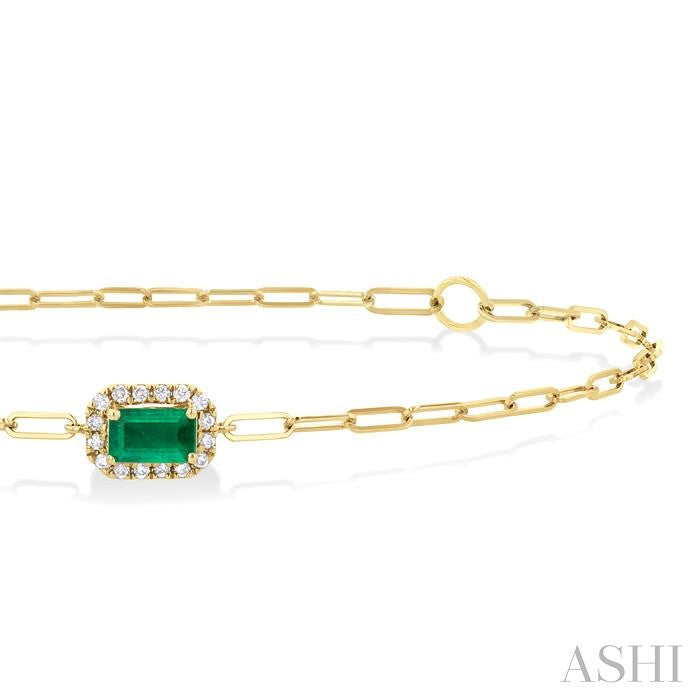 ASHI Emerald Shape Paperclip Gemstone & Halo Diamond Chain Bracelet 76490PPTSEMYG-OC