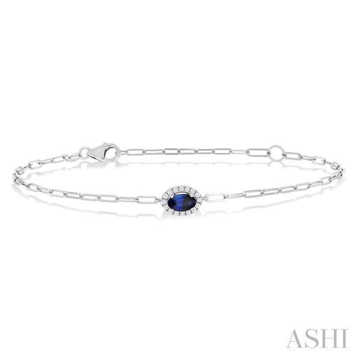 ASHI Oval Shape Paperclip Gemstone & Halo Diamond Chain Bracelet 76490PPTSSPWG-OV
