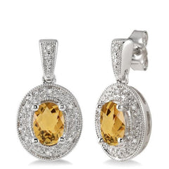 Parkplace Jewelers Silver Oval Shape Gemstone & Diamond Earrings 88128PPSSCTSLER