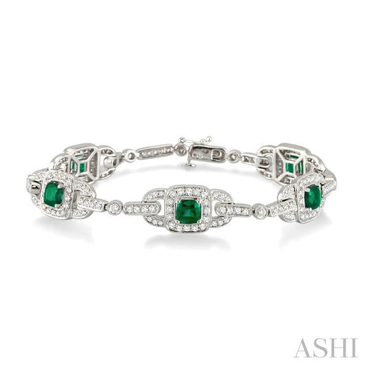 ASHI Cushion Shape Gemstone & Halo Diamond Bracelet 76842PPFREMWG