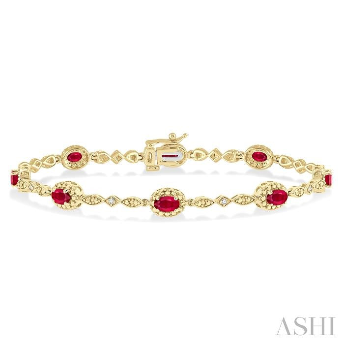 ASHI Oval Shape Gemstone & Halo Diamond Bracelet 76859PPTSRBYG