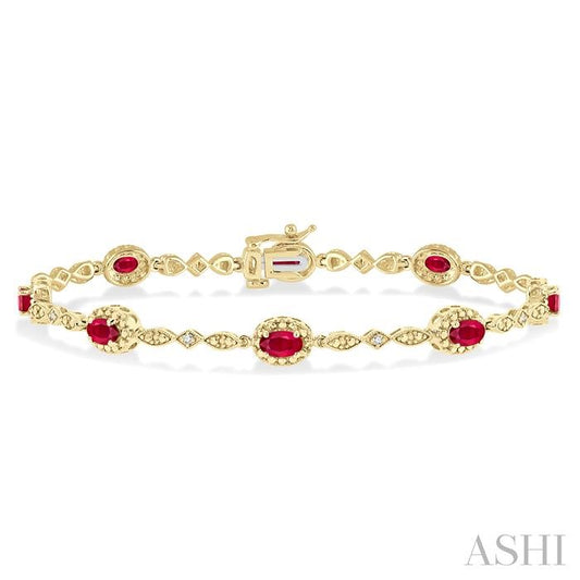 ASHI Oval Shape Gemstone & Halo Diamond Bracelet 76859PPTSRBYG
