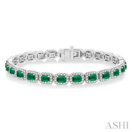 ASHI Emerald Shape Gemstone & Halo Diamond Bracelet 76892PPFGEMWG-2.20