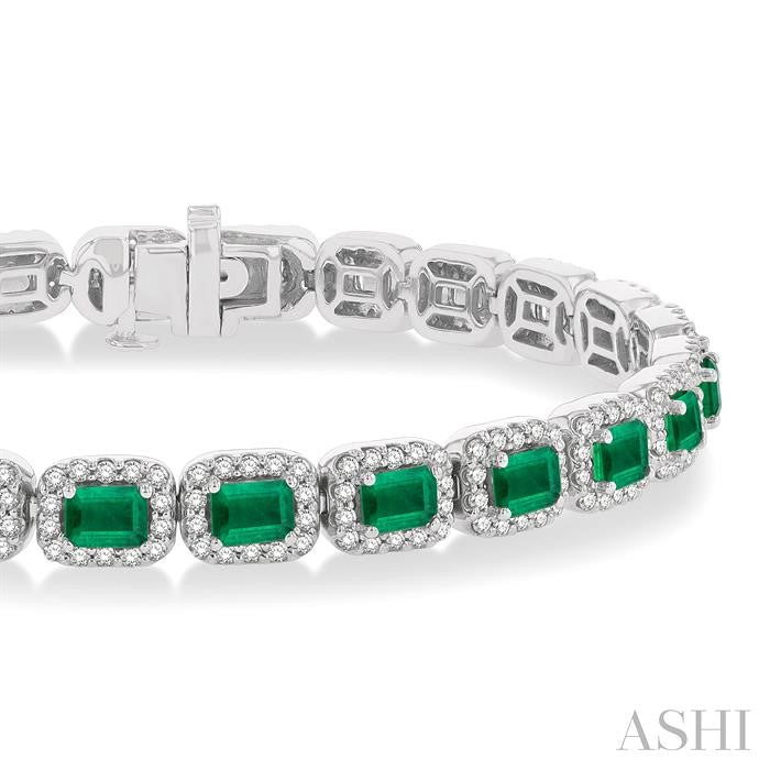 ASHI Emerald Shape Gemstone & Halo Diamond Bracelet 76892PPFGEMWG-2.20