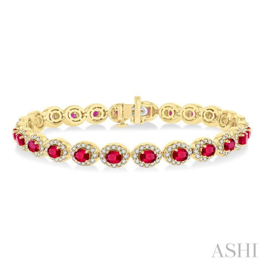 ASHI Oval Shape Gemstone & Halo Diamond Bracelet 76902PPFGRBYG-2.15