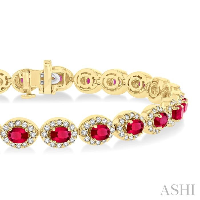 ASHI Oval Shape Gemstone & Halo Diamond Bracelet 76902PPFGRBYG-2.15
