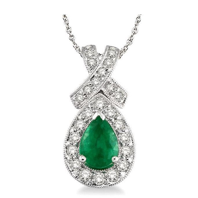 Parkplace Jewelers Pear Shape Gemstone & Halo Diamond Pendant 58313PPFRPDEMWG