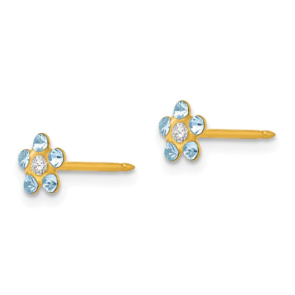 783E Inverness 14k March Lt Blue Crystal Birthstone Flower Earrings