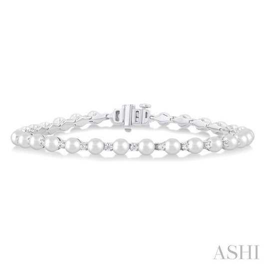 ASHI Pearl & Diamond Tennis Bracelet 784QVPPFGWPWG
