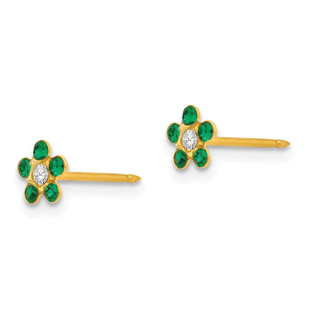 785E Inverness 14k May Green Crystal Birthstone Flower Earrings