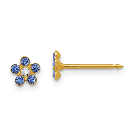 789E Inverness 14k September Blue Crystal Birthstone Flower Earrings