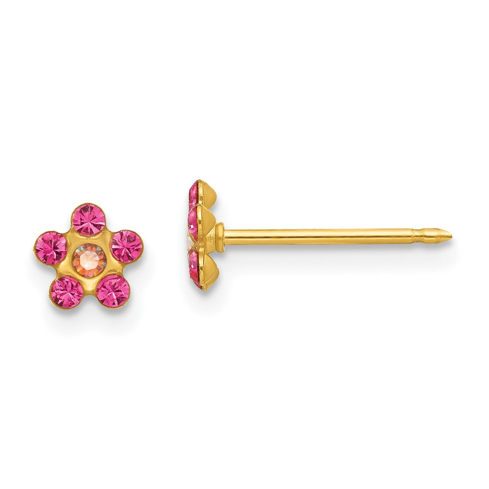 790E Inverness 14k October Pink Crystal Birthstone Flower Earrings