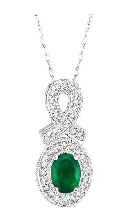 Parkplace Jewelers Oval Shape Gemstone & Halo Diamond Pendant 58397PPTSPDEMWG