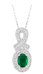Parkplace Jewelers Oval Shape Gemstone & Halo Diamond Pendant 58397PPTSPDEMWG