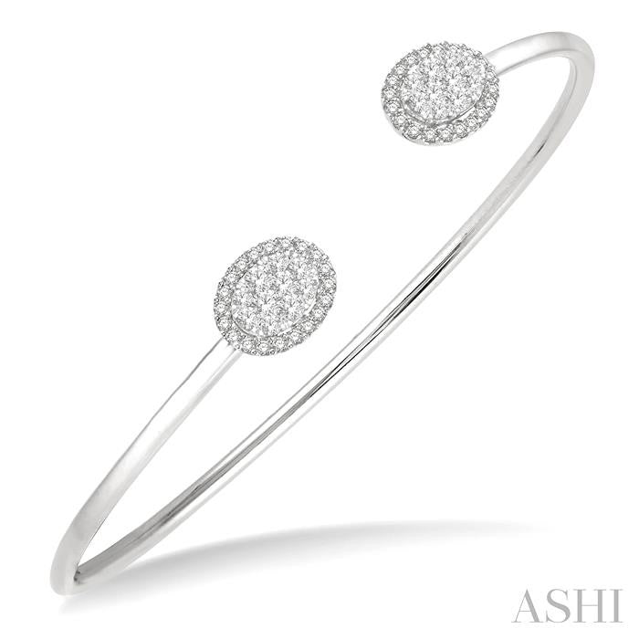 ASHI Stackable Oval Shape Halo Lovebright Essential Diamond Open Cuff Bangle 7987HPPFGWG