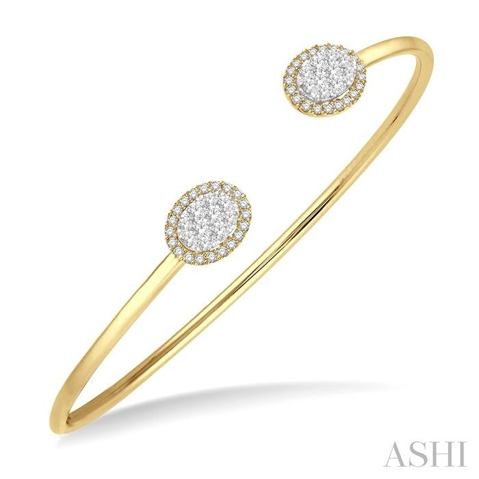 ASHI Stackable Oval Shape Halo Lovebright Essential Diamond Open Cuff Bangle 7987HPPFGYW