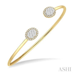 ASHI Stackable Oval Shape Halo Lovebright Essential Diamond Open Cuff Bangle 7987HPPFGYW