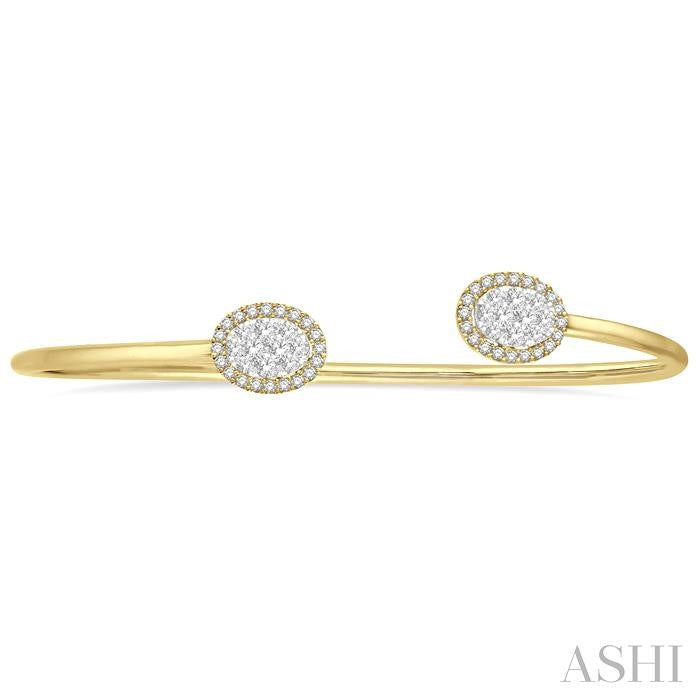 ASHI Stackable Oval Shape Halo Lovebright Essential Diamond Open Cuff Bangle 7987HPPFGYW