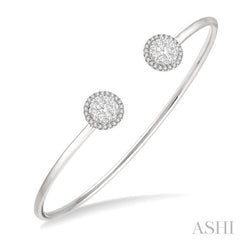 ASHI Stackable Round Shape Halo Lovebright Essential Diamond Open Cuff Bangle 7991HPPFGWG