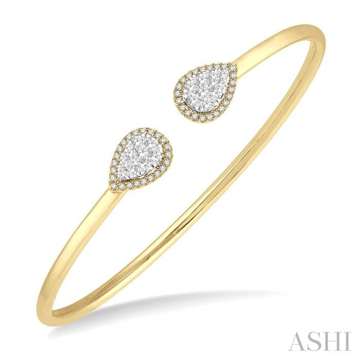 ASHI Stackable Pear Shape Halo Lovebright Essential Diamond Open Cuff Bangle 7993HPPFGYW