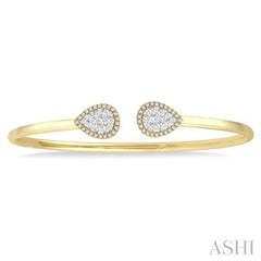 ASHI Stackable Pear Shape Halo Lovebright Essential Diamond Open Cuff Bangle 7993HPPFGYW