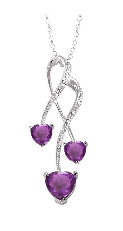 Parkplace Jewelers Silver Triple Heart Shape Gemstone & Diamond Pendant 88569PPSSAMSLPD