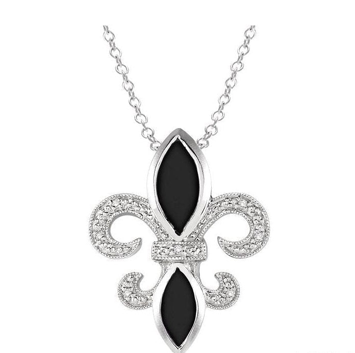 Parkplace Jewelers Silver Fleur De Lis Gemstone & Diamond Pendant 88599PPSSOXSLPD