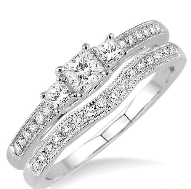 Parkplace Jewelers Princess Shape Past Present & Future Diamond Wedding Set 23503PPFCWG-WS