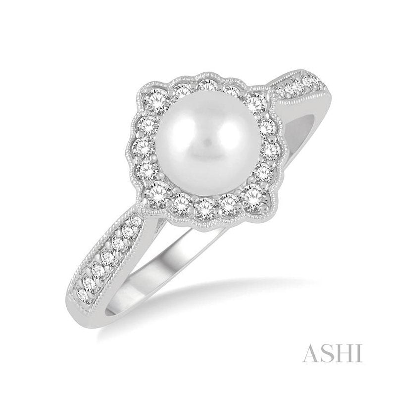 ASHI Pearl & Halo Diamond Ring 555A6PPTGWPWG
