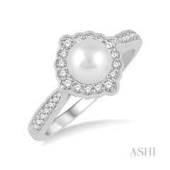 ASHI Pearl & Halo Diamond Ring 555A6PPTGWPWG