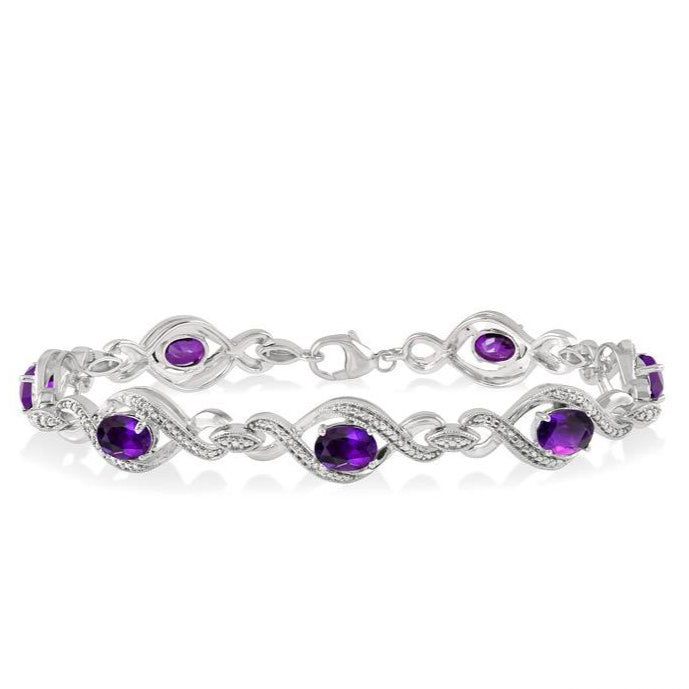 Parkplace Jewelers Silver Oval Shape Gemstone & Diamond Bracelet 85208PPSSAMSLTB