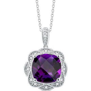 Parkplace Jewelers Silver Cushion Shape Gemstone & Diamond Pendant 89849PPSSAMSLPD