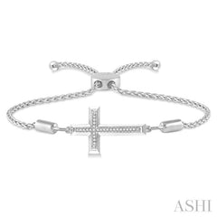 ASHI Silver Sideway Cross Diamond Lariat Fashion Bracelet 81009PPSSSLTB