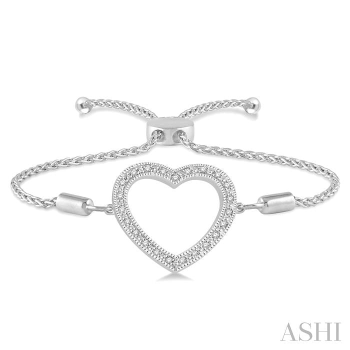 ASHI Silver Heart Shape Diamond Lariat Bracelet 81019PPSSSLTB