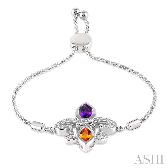 ASHI Silver Fleur De Lis Gemstone & Diamond Lariat Bracelet 81049PPSSAMCTSLTB