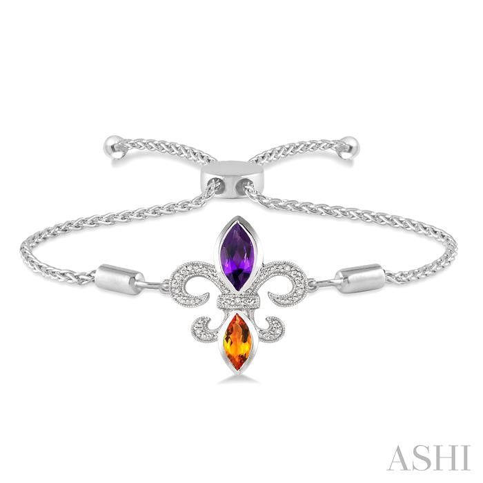 ASHI Silver Fleur De Lis Gemstone & Diamond Lariat Bracelet 81049PPSSAMCTSLTB