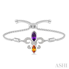 ASHI Silver Fleur De Lis Gemstone & Diamond Lariat Bracelet 81049PPSSAMCTSLTB