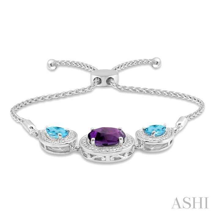 ASHI Silver Oval & Pear Shape Gemstone & Halo Diamond Lariat Bracelet 81129PPSSAMBTSLTB