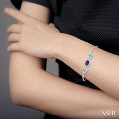 ASHI Silver Oval & Pear Shape Gemstone & Halo Diamond Lariat Bracelet 81129PPSSAMBTSLTB