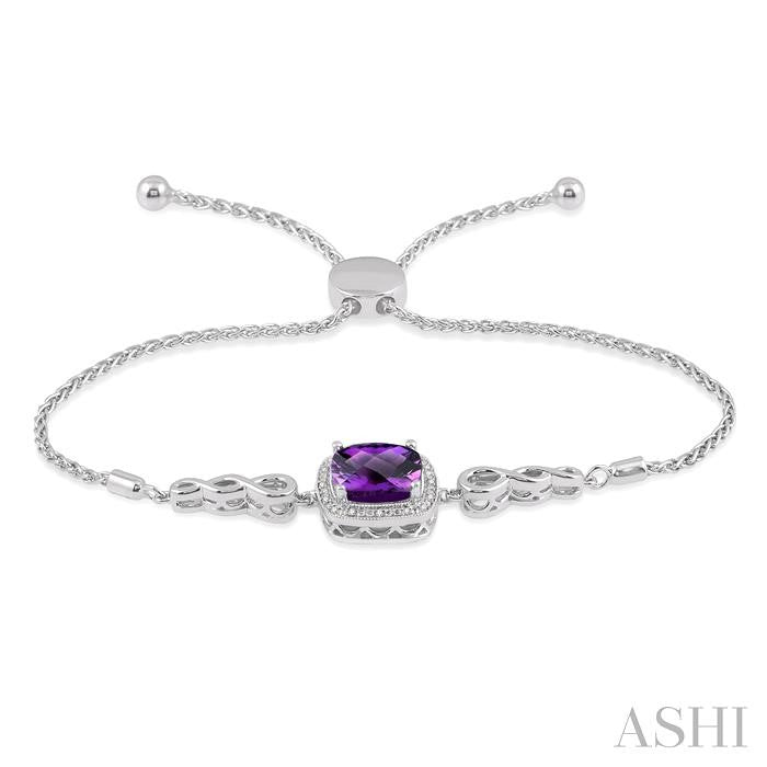 ASHI Silver Cushion Shape Gemstone & Halo Diamond Lariat Bracelet 81139PPSSAMSLTB