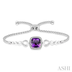 ASHI Silver Cushion Shape Gemstone & Halo Diamond Lariat Bracelet 81139PPSSAMSLTB