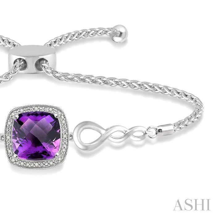 ASHI Silver Cushion Shape Gemstone & Halo Diamond Lariat Bracelet 81139PPSSAMSLTB