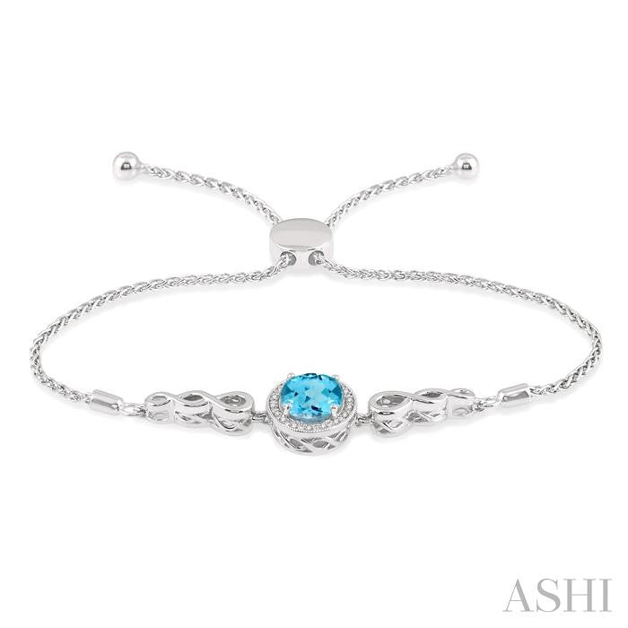 ASHI Silver Oval Shape Gemstone & Halo Diamond Lariat Bracelet 81149PPSSBTSLTB
