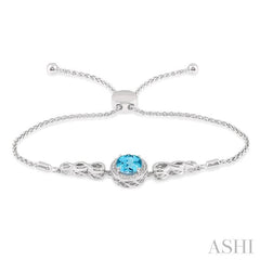 ASHI Silver Oval Shape Gemstone & Halo Diamond Lariat Bracelet 81149PPSSBTSLTB