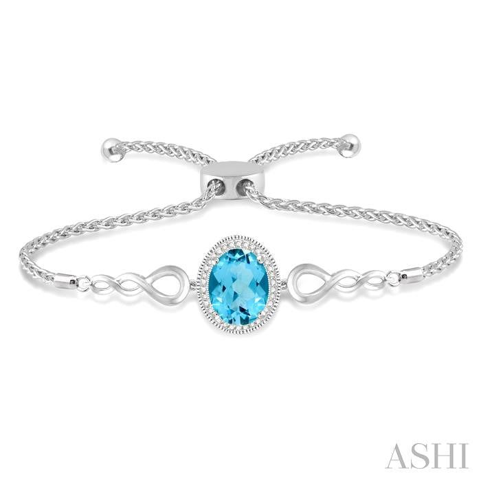 ASHI Silver Oval Shape Gemstone & Halo Diamond Lariat Bracelet 81149PPSSBTSLTB