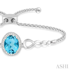 ASHI Silver Oval Shape Gemstone & Halo Diamond Lariat Bracelet 81149PPSSBTSLTB