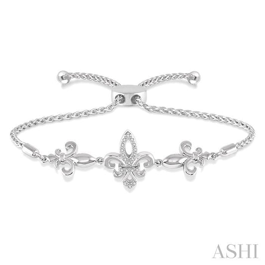 ASHI Silver Fleur De Lis Diamond Lariat Bracelet 81159PPSSSLTB