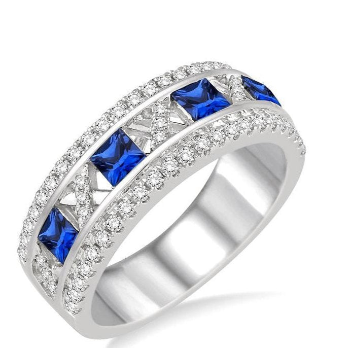 Parkplace Jewelers Princess Shape Gemstone & Diamond Wedding Band 40754PPFHSPWG